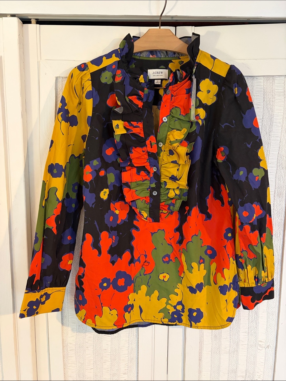 NWT J.Crew Collection Ratti Ruffle-Front Floral Button Front Blouse - Picture 2 of 7